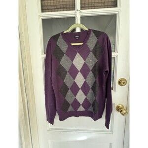 Retro Apartment 9 Argyle Men's V-neck Sweater Purple Dad Old School Sz M